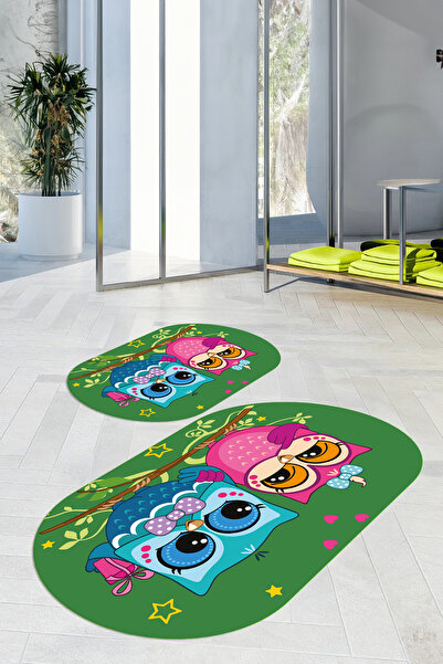 Viyana Home Covoraș de baie oval cu model de bufniță, lavabil, cu bază anti-a...