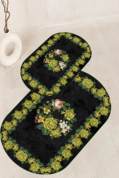 Viyana Home Ψηφιακή εμπριμέ αντιολισθητική βάση που πλένεται οβάλ χαλάκι μπάν...