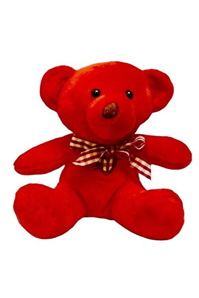 OEM Plush Toy, Bear with Heart and Plaid Bow, Red, 20 cm