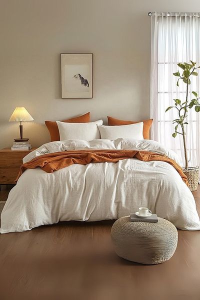 Valoroso Tekstil 100% Cotton Muslin Duvet Cover Set with Elastic Sheet and 2 Pillowcases Double Size