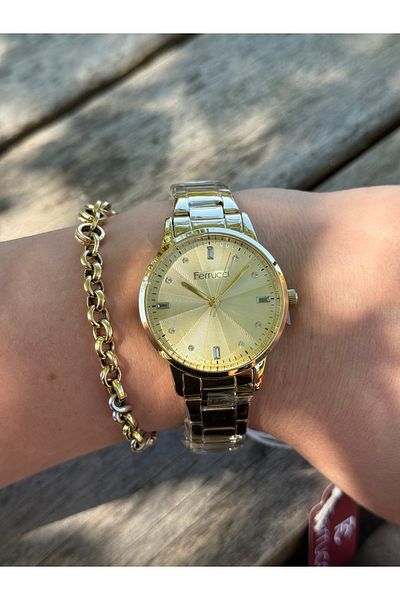 Ferrucci Gold Color Simple Mini Stone Steel Cord Waterproof Women's Watch
