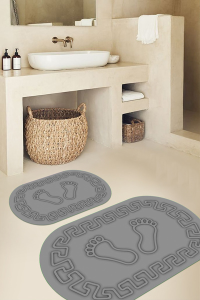 Viyana Home Covoraș de baie oval cu model de amprentă, lavabil, cu bază digit...