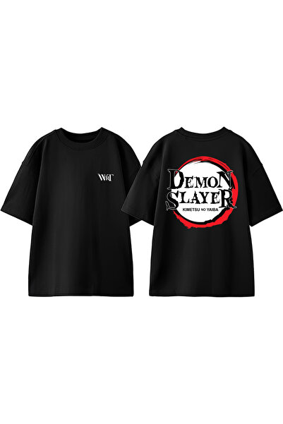 THEWERT Demon Slayer 1 Dizajn Leđa Štampano Pamuk Crna Oversize kroj T-shirt