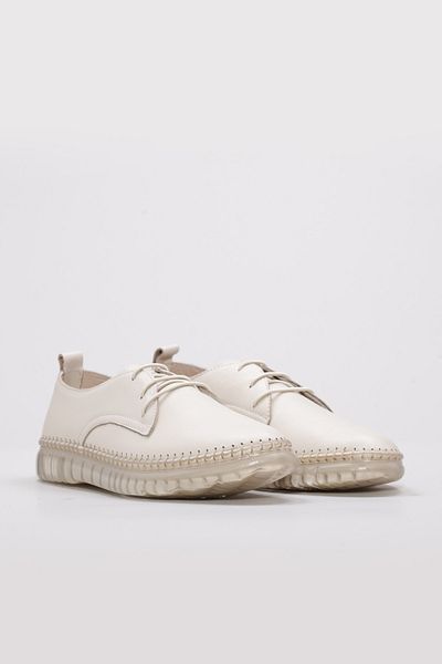 Ayakkabıhane Genuine Leather Inside and Outside Beige Lace-Up Women's Casual Daily Shoes Ah086092615171