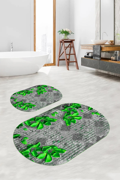 Viyana Home Covoraș de baie oval floral, lavabil, cu bază digitală anti-alune...