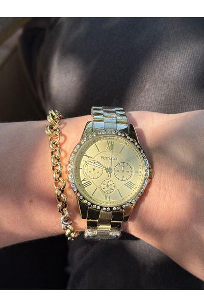 Ferrucci Gold Color Function Display Sport Steel Cord Waterproof Women's Watch