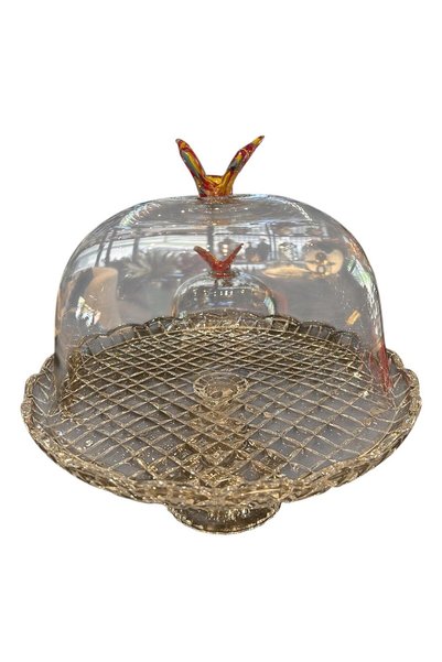 Mikasa Moor Amber Kelebekli Kapaklı Cam Kek Standı 31x31cm