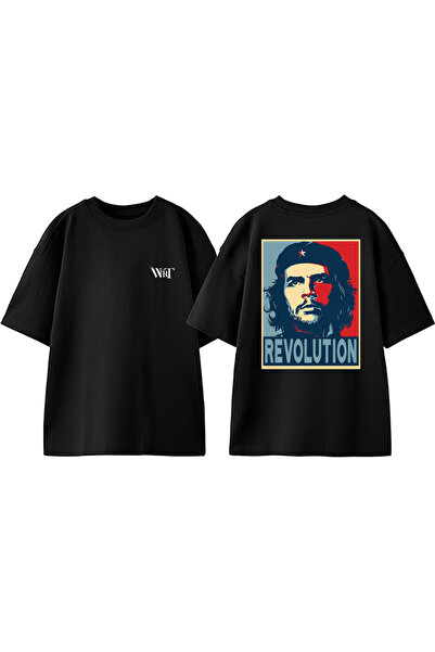THEWERT Tricou oversize negru din bumbac imprimat pe spate Che Guevara 2 Design