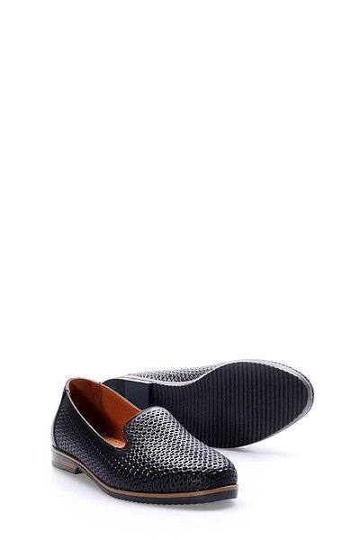 Ayakkabıhane Genuine Leather Inside and Outside Black Comfortable Women's Ballerina Shoes Ah084192612132