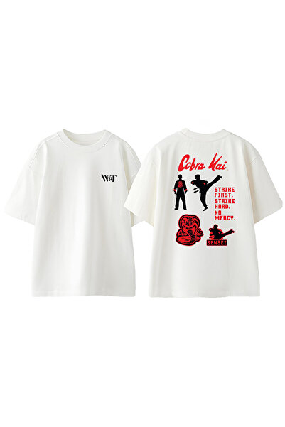 THEWERT Tricou oversize alb din bumbac cu imprimeu Cobra Kai 1