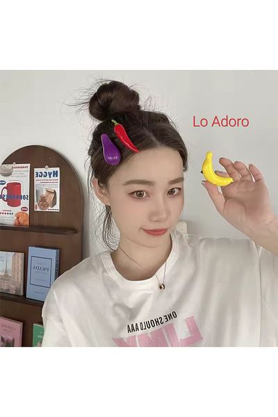 LO ADORO Fruit Vegetable Hairpins Eggplant Banana Pepper Tomato Pick Radish Pear Watermelon Pomegranate Peach Cherry Lemon Hairpins