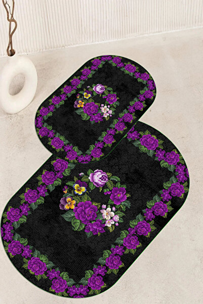 Viyana Home Ψηφιακή εμπριμέ αντιολισθητική βάση που πλένεται οβάλ χαλάκι μπάν...