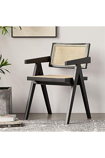 Generic Accent Chair Traditional Style Livingroom Armchair in Wooden with Rattan Comfortable for Living Room