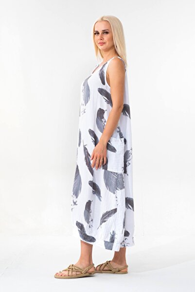 Fashion Showcase Muslin Fabric 100% Cotton Αμάνικο Καλοκαιρινό Casual Αυθεντικό Φόρεμα Γκρι