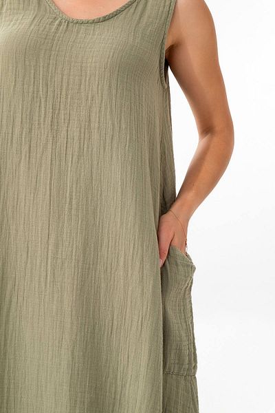 Fashion Showcase Muslin Fabric 100% Cotton Sleeveless Summer Casual Authentic Dress Green
