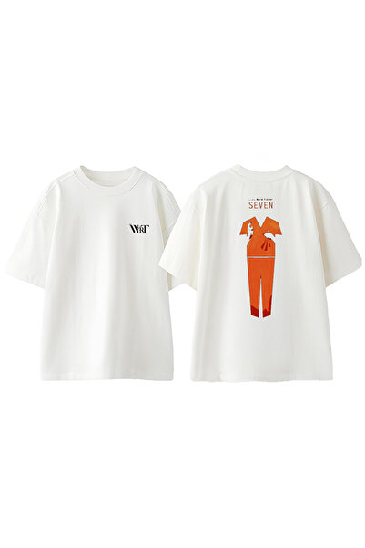 THEWERT Tricou oversize alb din bumbac cu imprimeu pe spate Se7en 2