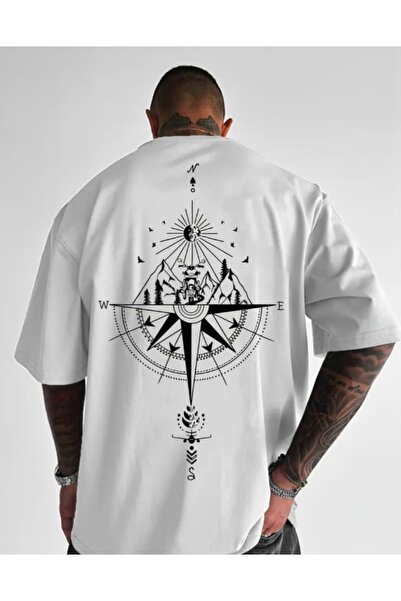 Panda Baskı Tekstil تيشيرت كبير الحجم بتصميم خاص مطبوع عليه محرك بوصلة