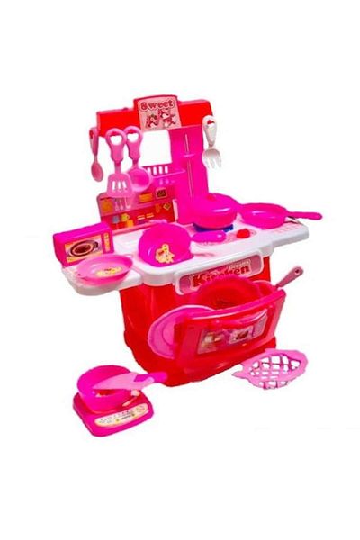 OEM Set jucărie bucătărie cu aragaz, cuptor, chiuvetă, plită cu inducție, 18 piese, roz, 28.5x12.5