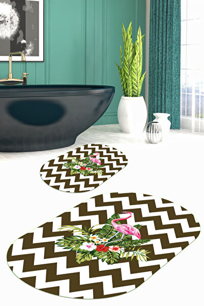 Viyana Home Covoraș de baie oval cu model de flori, lavabil, cu bază anti-alu...