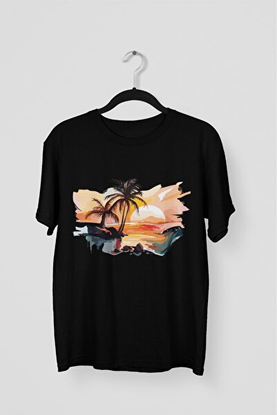 ArtYus تي شيرت بأكمام قصيرة ورقبة دائرية مطبوع عليه PALM SEA TRANSFER للفتيات...