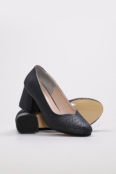 Ayakkabıhane Genuine Leather Inside and Outside Black Comfortable Women's Thick Heeled Shoes Ah08129261116