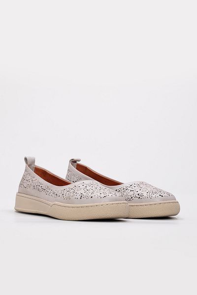 Ayakkabıhane Inside and Outside Genuine Leather Silver Orthopedic Women's Ballerina Shoes Ah086572613436