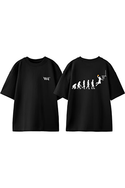 THEWERT تي شيرت قطني أسود كبير الحجم مطبوع على الظهر بتصميم كرة السلة Evolution