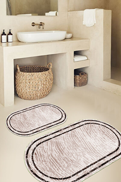 Viyana Home Covoraș de baie oval cu cadru, lavabil, cu bază anti-alunecare im...