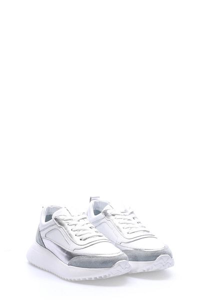Ayakkabıhane Inside and Outside Genuine Leather White Silver Women's Sports Shoes Ah081362611008