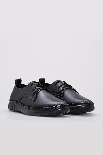 Ayakkabıhane Genuine Leather Inside and Outside Black Lace-Up Women's Casual Daily Shoes Ah086092615171