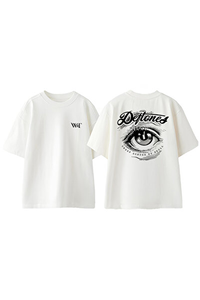 THEWERT Tricou oversize alb din bumbac cu imprimeu pe spate Deftones 3 Design