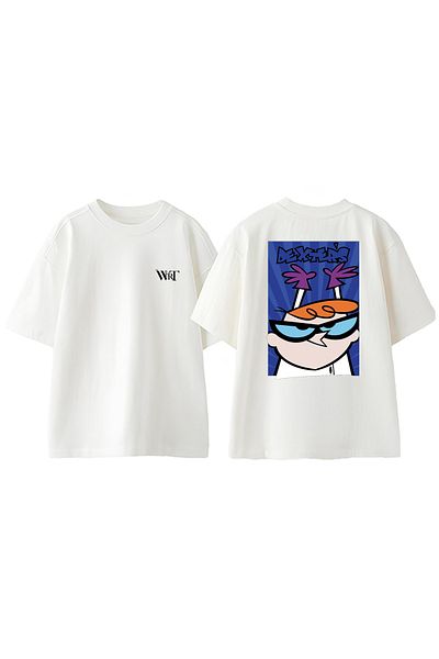 THEWERT Tricou oversize alb din bumbac cu imprimeu pe spate Dexter Laboratory 9 Design
