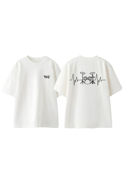 THEWERT Tricou oversize alb din bumbac cu imprimeu pe spate Bateri Drum Müzik 1 Design