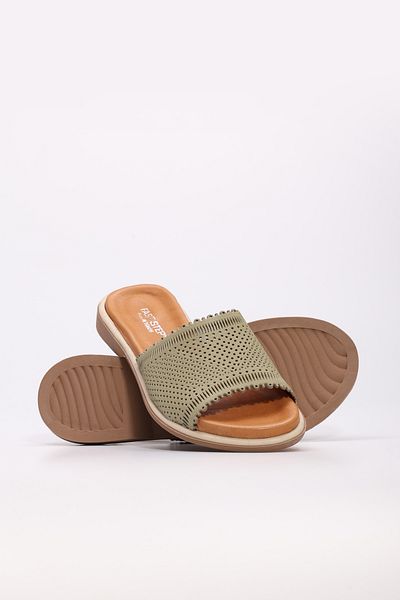 Ayakkabıhane Inside and Outside Genuine Leather Avocado Women's Slippers Ah089722611309