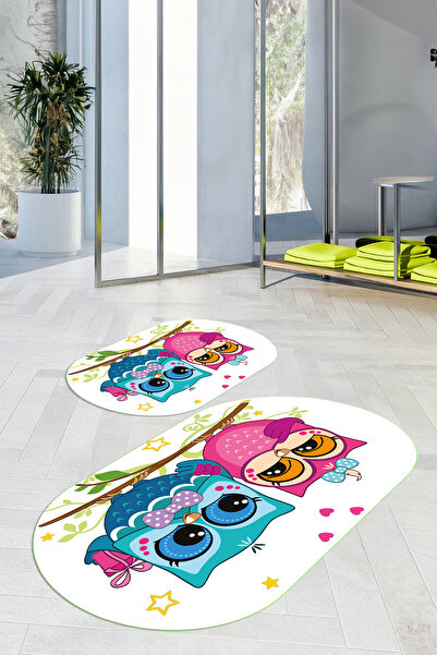 Viyana Home Covoraș de baie oval cu model de bufniță, lavabil, cu bază anti-a...