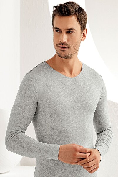 Şahinler Men's Long Sleeve V-Neck Lycra 6-Piece Single Jersey Undershirt