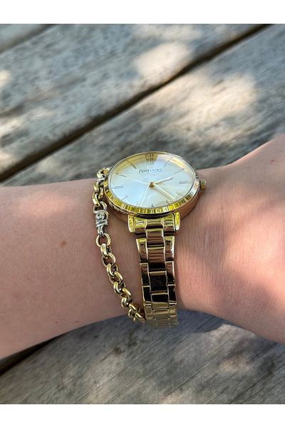 Ferrucci Gold Colored Simple Stylish Cutting Glass Steel Cord Waterproof Women's Watch