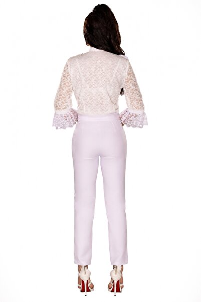 Atmosphere Fashion White lace shirt with ruffles