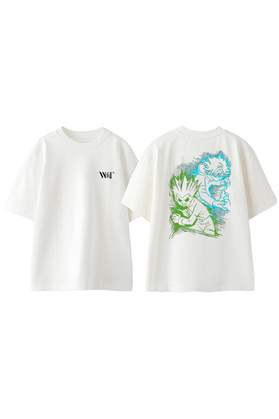 THEWERT تيشيرت قطني أبيض فضفاض بتصميم هانترز مطبوع من الخلف