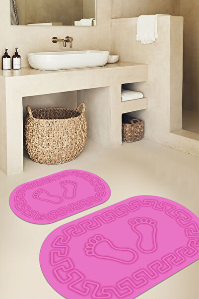 Viyana Home سجادة حمام بيضاوية الشكل بنمط بصمة قدم قابلة للغسل وقاعدة رقمية م...