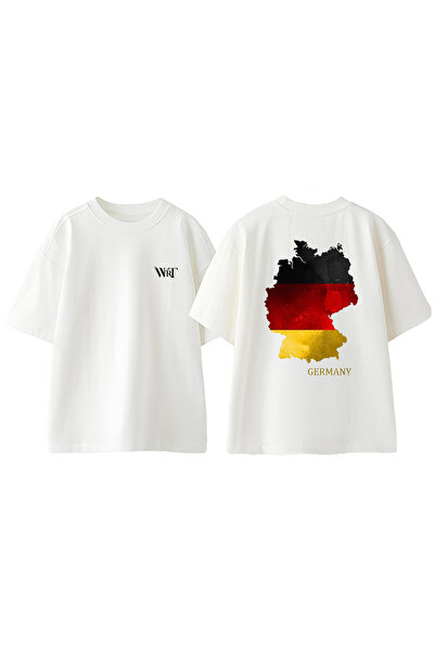 THEWERT Tricou oversize alb din bumbac cu imprimeu pe spate Germania 1 Design