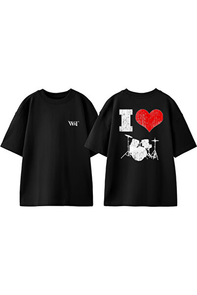 THEWERT Tricou oversize negru din bumbac imprimat pe spate cu 3 modele de muzică