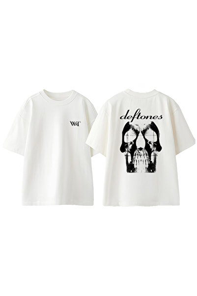 THEWERT Tricou oversize alb din bumbac cu imprimeu pe spate Deftones 10
