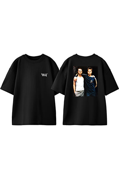 THEWERT Tricou oversize negru din bumbac imprimat pe spate Fight Club 14