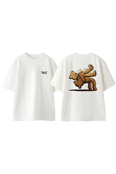 THEWERT Μπλουζάκι Bear Kavga Design με στάμπα από βαμβακερό λευκό oversize