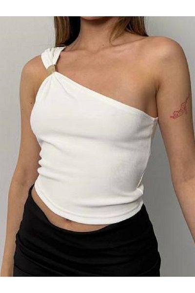 Melek Bebeğim One Shoulder Gold Detailed Young Girl Blouse