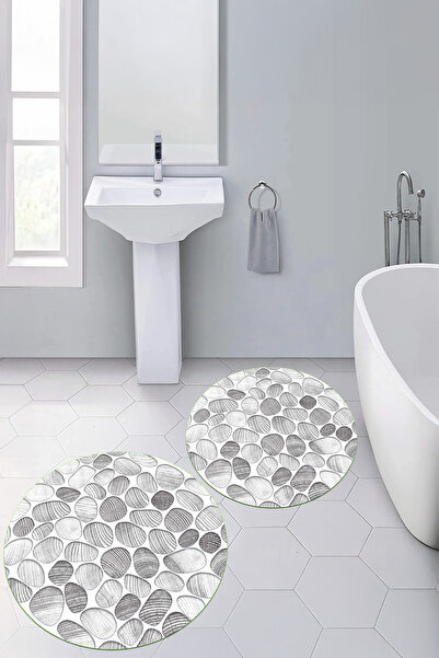 Viyana Home Set de 2 covorașe rotunde pentru baie, lavabile, imprimate digita...