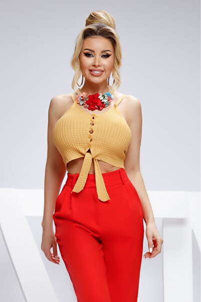 Atmosphere Fashion Mustard tank top with buttons