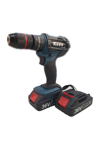 Keen Cordless drill, drilling, screwing and unscrewing, two 36-volt batteries, 13 mm iron head