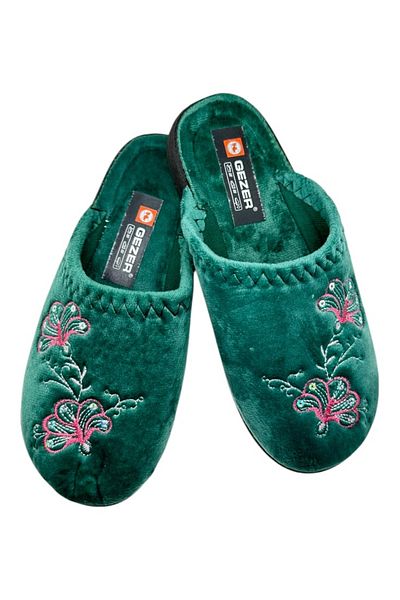 GEZER Women's slippers, green with floral print, size 37, 23 cm, comfortable and warm